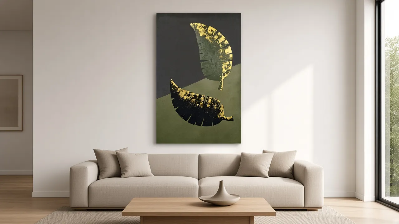 Tao Nature acima de um sofá claro, numa sala de estar clara